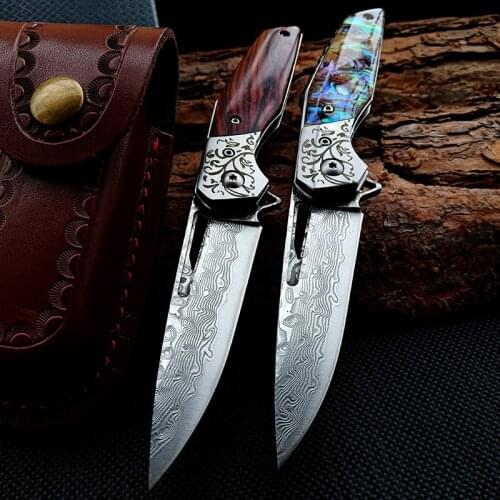 High quality Folding knife Tactical Razor Damascus blade Bearing Hunting Survival Pocket Knives Outdoor Combat Camping EDC Tool