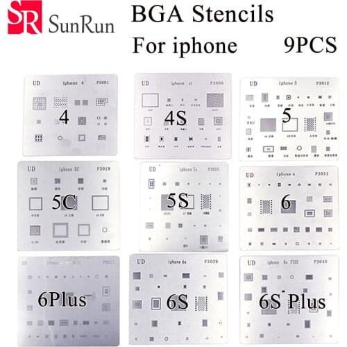 High quality 9pcs/lot ! high quality full set BGA Reballing Stencil dedicate kit for iPhone 4 4s 5 5s 5c 6 6+ 6S 6s