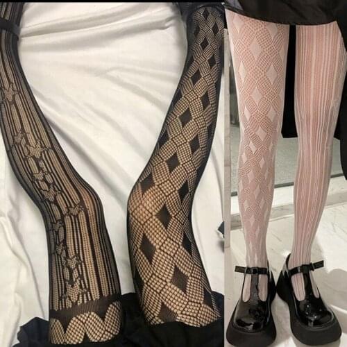 Women Harajuku Fishnet Pantyhose Gothic Asymmetrical Star Diamond Pattern Tights Hollow Out Mesh Kawaii Cosplay Stocking