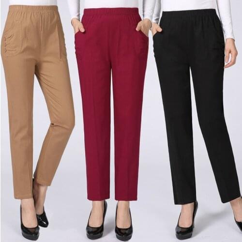 Womens Pants Spring Summer Stretch High Waist Cotton Straight Pants Ladies Large Size 5XL Solid Casual Trousers Pantalon Femme