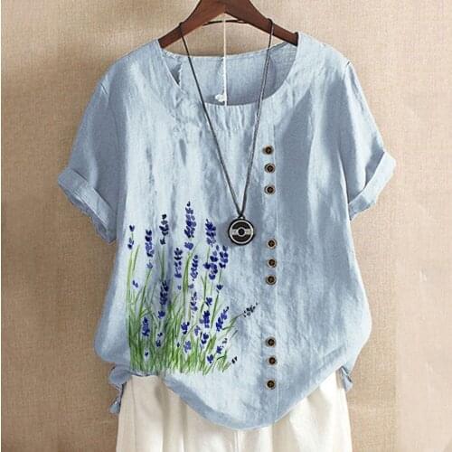 Plus Size Female Tops women Shirts 2021 Summer Fashion Casual Flower Print Clothing Short Sleeve Shirt Top camisetas de mujer