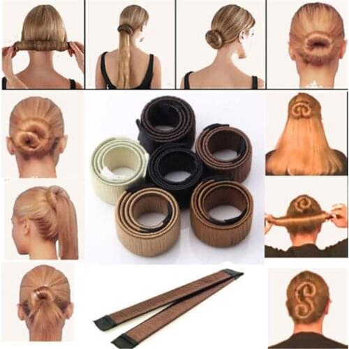 Women DIY Hair Styling Bun Maker Donut Former Foam Fashion French Twist Tool Hairdisk Meatball Head Rubber Clip