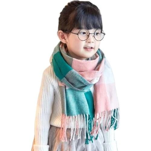 Winter Acrylic Scarf For Boys And Girls 2021 Warm Lengthened Thicken Plaid Neckerchief Fashionable Versatile Childrens Mufflers