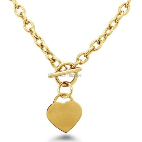 Gold Stainless Steel Sweet Heart Tag Necklace Pendant Fashion Jewelry Gifts 5mm 20'' Oval Chain