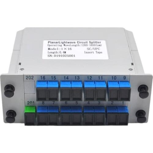 1*16 SC/UPC Fiber Optic Splitter, 1x16 Optical PLC Splitter Cassette Box Card Inserting TypeFiber FTTH SC SplitterHigh Stabilit