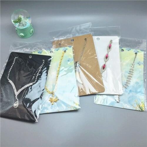 100Pcs 15x10cm Kraft Jewelry Display Cards + 100Pcs Display Packaging OPP Bags, Fashion Big Necklace/Pendant Packaging