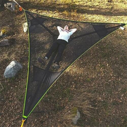 2.8m Triangle Portable Outdoor Camping Hammock for 3 Person Strength Parachute Fabric Hanging Bed Hunting Sleeping Swing