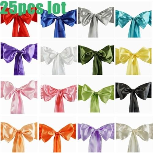 25pcs Lot Satin Wedding Chair Sash Bow Tie Satin Ribbon Chair Bands for Wedding Decoration Hotel Party Supplies