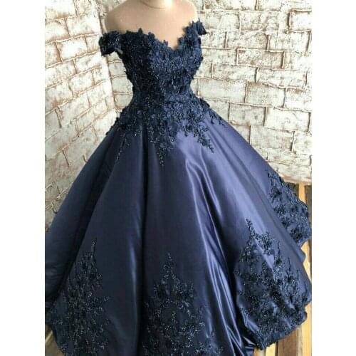 3D Lace Ball Gown Prom Dresses Appliqued Floor Length Evening Gowns Formal Party Dress robes de soiree