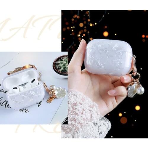 3D Cute Pearl Bracelet Keychain TPU Shell Conch Pattern Headphone Earphone Cover for apple airpods 1 2 pro Wireless Headset Case