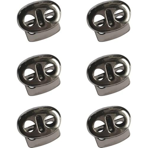 6 Pieces Metal Bean Cord Locks Toggles Spring Stop Dual Hole Cordlocks