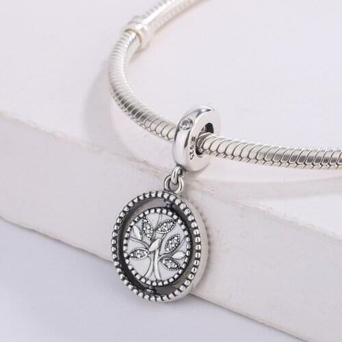 925 Sterling Silver Spinning Tree Of Life Dangle Charm Beads Pendant Bracelet DIY Jewelry Making For Original Pandora