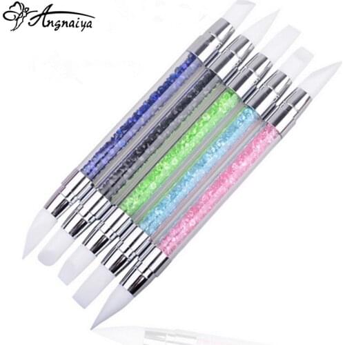 ANGNYA 5PCS/set 2 Way Nail Art Sculpture Pen Brushes Soft Silicone Carving Craft Polish Rhinestone Handle Manicure Dotting Tools