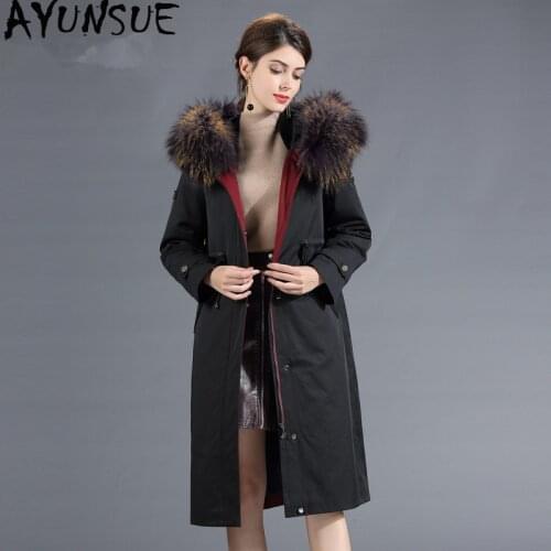 AYUNSUE Womens Down Jacket Winter Jacket Women Raccoon Dog Fur Collar Korean Jackes Long Coat Female Parka Chaqueta Mujer