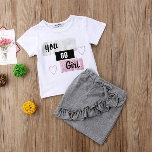1-6Y Kids Baby Girls Clothes Sets 2021 Summer Children Letter Print Short SleeveT-shirt and PU Leather Skirts Kids Outfits