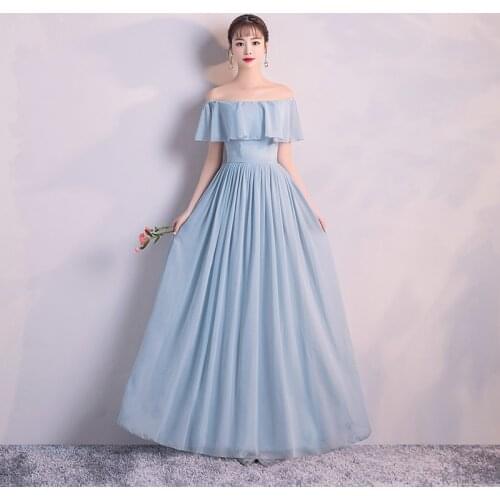 Blue Long Elegant Cheap Tulle Sexy Party Dress Wedding Guest Bridesmaid Dresses Vestido Bridesmaids Graduation Host dress 98079