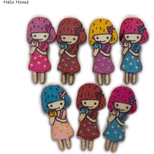 50pcs Girl Wooden Chips for Scrapbooking Embellishments Festival Wedding Home Party Handmade Decor Accessories 23x10mm