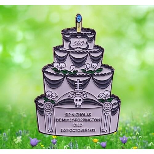 Harry Ron Hermione Nearly Headless Nick Death Day tombstone cake HP Party enamel Pin brooch magic wizard gift