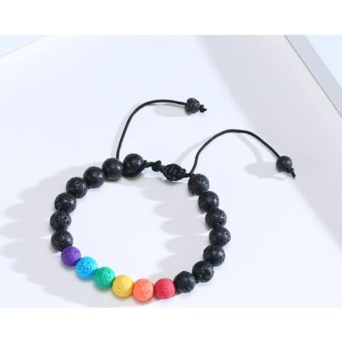 Stainless Steel Delicate Rainbow Beaded Volcanic Rock Stone Bracelet Bangle Women Gay Jewelry Gift For Him