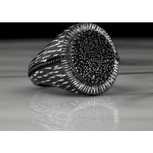 Pandora 925 sterling silver rings Black Plated Mini Zirkon Blue,Black Stone for Men women Jewelry Fashion Vintage Gift All Size