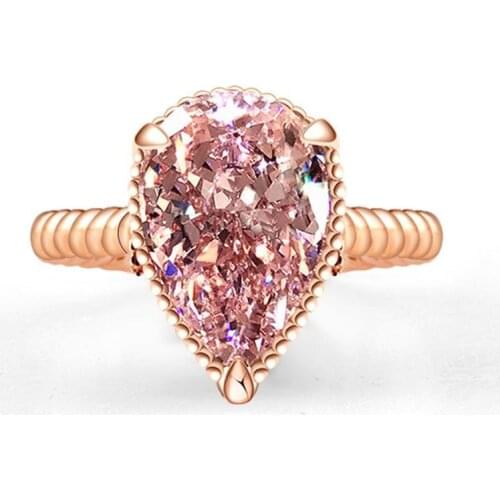 Luxury Pear Shape Huge CZ Prong Setting Rose Gold Color Fashion Engagement Rings for Women Wedding Anniversary Jewerly Gifts