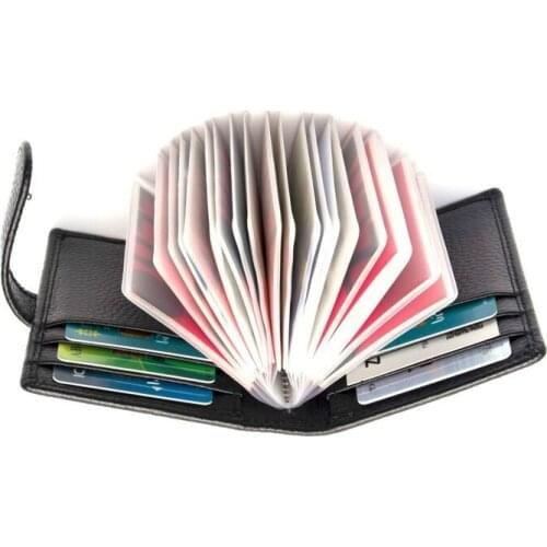 RFID Card Bag Genuine Leather Womens Wallets Bank Card Case Large Capacity Leather Credit Card Clip