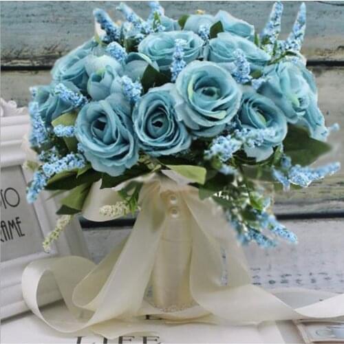 Sea blue white hydrangea rose simulation bride photography holding flower ball