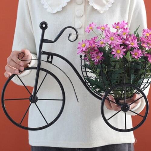 Bicycle Flower Basket Wall Art Wall Mount Hanging Flawer Rack Unique Art Ornaments Classic Retro Style for Home GQ