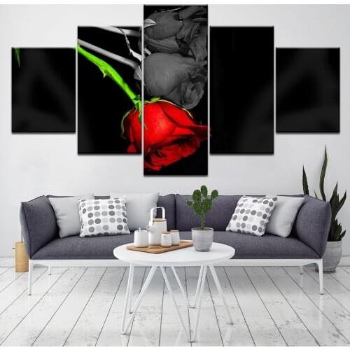 Bedroom Living Room Home Decoration Canvas Pictures Modern 5 Panel Red Rose Flowers HD Print Paintings Wall Art Modular Posters