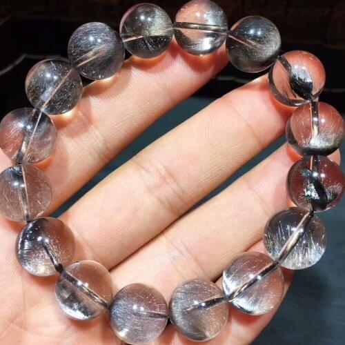 Natural Brookite Pla tinum Rutilated Quartz Crystal Clear 13.5mm Round Beads Bracelet AAAAA For Woman Man Certificate