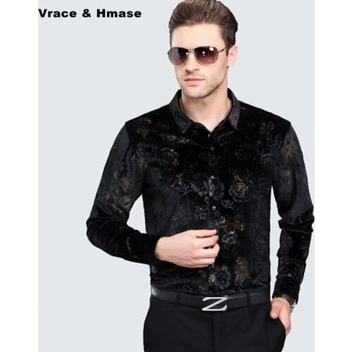 Spring&Autumn 2017 New pleuche high-end boutique long sleeve shirt 3D Flower pattern soft comfortable quality men shirt M-XXXL