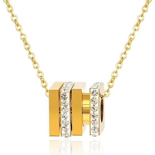 Stainless Steel Square Shape Clay Stone Gold Pendant Necklace 4 Layer Movable Charm Necklace For Women Fashion Jewelry Gift