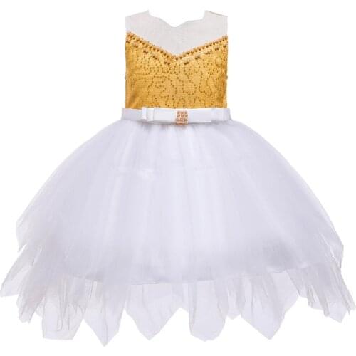 Baby Girls Dress Sequined Pearl Layered Princess Children Party Wedding Gown Kids Dresses for Girls Birthday Vestido Wear 1-8T