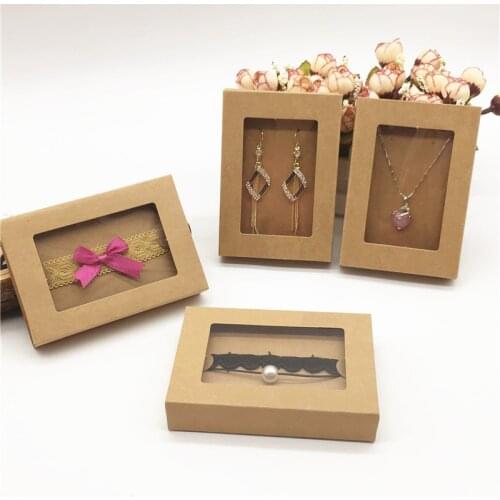 Gift Box 30pcs PVC-Window Boxes With Necklace Jewelry Package, Kraft Color Handmade Packaging Boxes For Birthday Party Gift