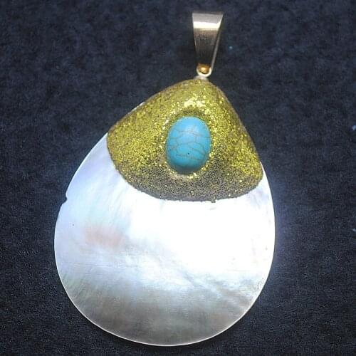 Black shell pendants water drops 2 types of designs with blue turquoisee stone with rhinestone tape wholesale items good