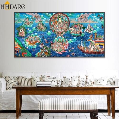 Sakyamuni and Arhat Thangka Tibet Classic Art Copy Buddhism Buddha Statue Canvas Print Painting Poster Wall Pictures Home Decor