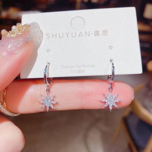 Cute Female White Crystal Hoop Earrings Dainty Gold Silver Color Wedding Earrings Trendy Star Zircon Stone Earrings For Women