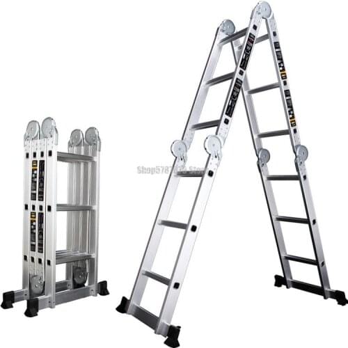 Folding Ladder Household Multifunctional Telescopic Ladder Aluminum Alloy Herringbone Ladder Thickened Lift Loft Engin