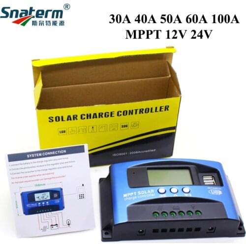 MPPT 100A 60A 50A 40A 30A Solar Solar Controller Dual USB LCD Display 12V 24V Solar Cell Panel Charger Regulator with Load