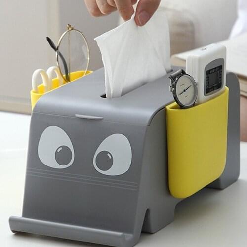 Tissue Napkin Holder Box with Phone Stand & Remote Control Cells Multifunctional Desktop Remote Organizer for Home Kitchen Re