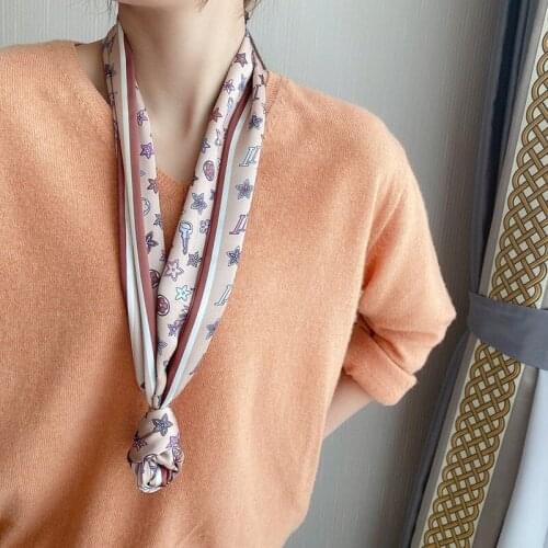 Thin and Narrow Ribbon Scarves Feminine Style Gentle and Elegant Double Layer Scarf Hair Binding Headband French Hairband