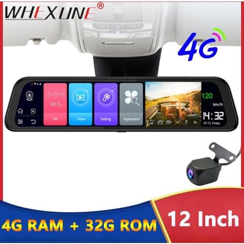 WHEXUNE 12-In 4G Car Dvr Dash Cam Front and Rear Rearview Camera Mirror 1080P DashCam 4G+32G WiFi GPS ADAS Auto Video Cam Record