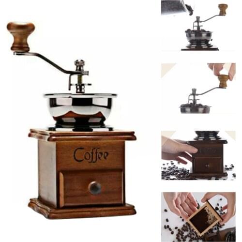 Vintage Manual Hand Crank Wooden Metal Coffee Pepper Herb Mill Spice Grinder hot selling