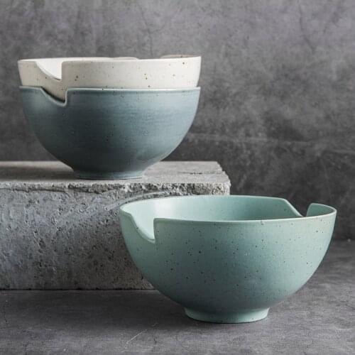 Japanese Retro Matte Ceramic Ramen Bowl Modern Household Round High-foot Anti-scalding Salad Dessert Bowl 700ml Kitchen Supplies