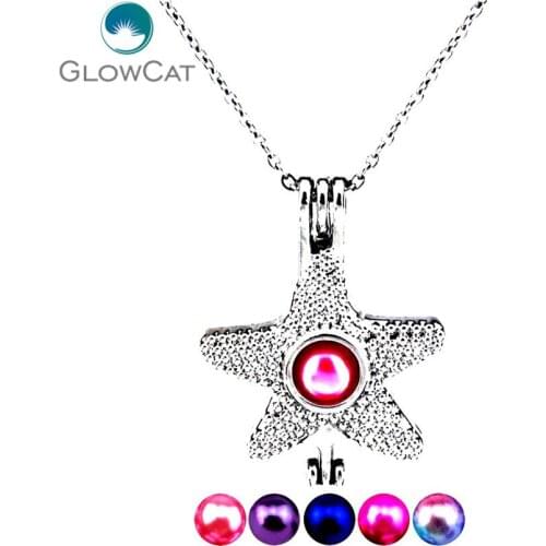 Z306 Handmade Starfish Stone Beads Cage Locket Pendant Chain Necklaces Aroma Essential Oil Stainless Chain Hoilday Gift Jewelry