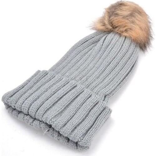 Female Elastic Fur Beanies Pompom Winter Hat For Women Knit WoollenHat Ear Protect Casual Cap Crochet Skullies