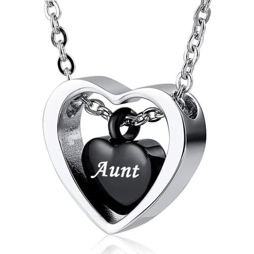 Women Stainless Steel Urn Necklace for Ashes Double Heart Black Charm Cremation Jewelry Memorial Pendant for Dad Mom Husband
