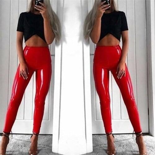 Womens Skinny Imitation Faux Leather Stretchy Pants 2019 Female Tight PU Leather Pencil Trousers Pretty Skinny Pencil Trousers
