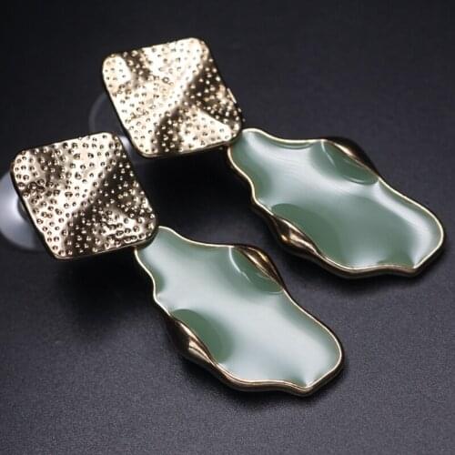 Gold Color copper Morandi Green Irregular geometry Hanging Dangle Drop Earrings for women gothic Earrings 2019 Fashion Jewelry