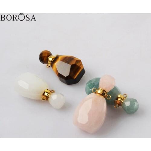 Gold Color Multi-kind Natural Stone Perfume Bottle Diffuser Necklace Essential Oil Bottle Diffuser Connector Jewelry Gift WX1833